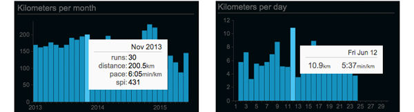 Miles/km per month/day